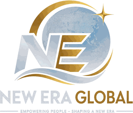 Logo NEW ERA GLOBAL bản đảo màu trên nền navy